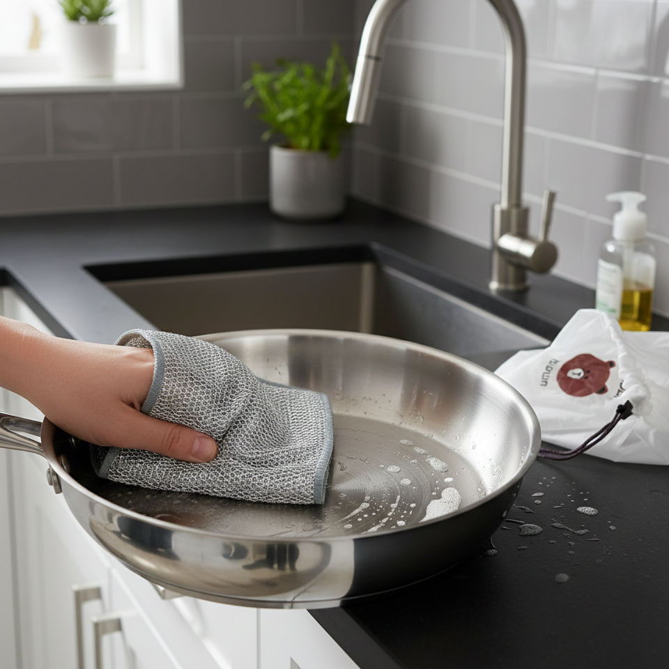 Combo Deal – 2 Pcs Metal Wire Cleaning Cloths with 1 Bear Design Food Cover Packet