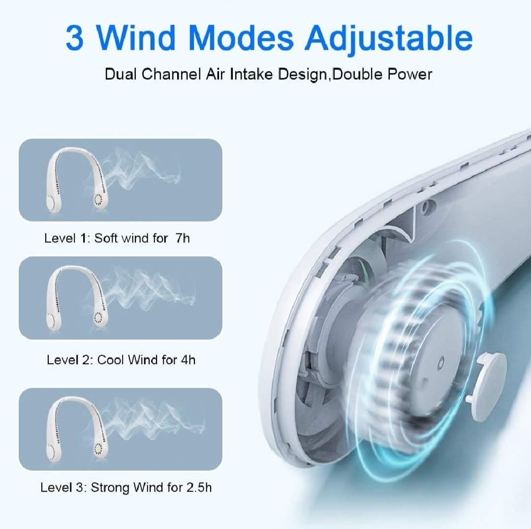 USB Rechargeable Neck Fan | 3 Modes Fan Speed