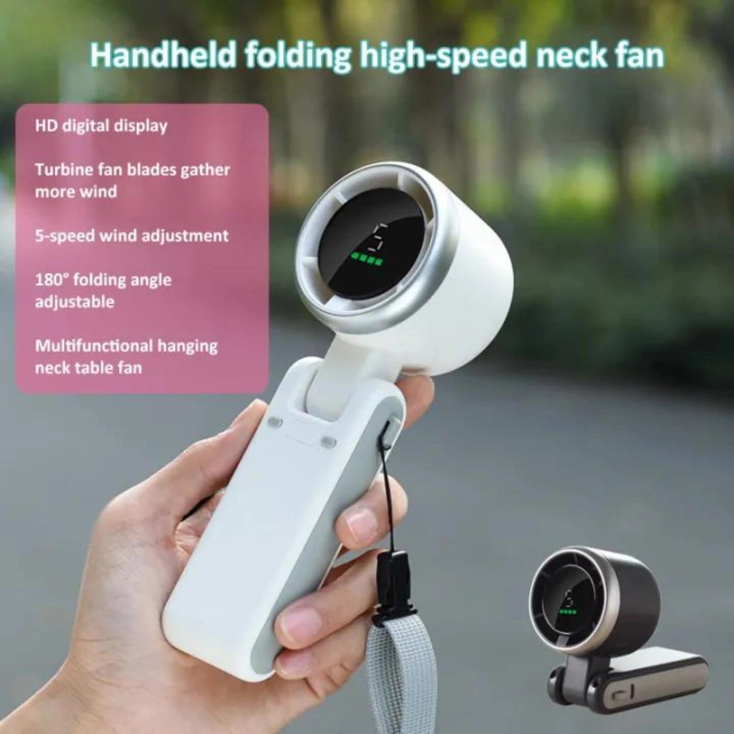 Handheld Folding Turbo Fan With 5 Speed Adjustment Portable Rechargeable Cooling Device